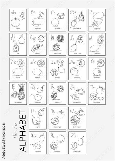 Naklejka Alphabet One Line With Fruits On Each Card For Word