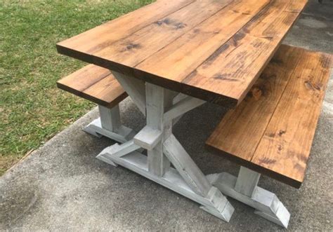 All our tables are made to order. Small Rustic Pedestal Farmhouse Table Set with Benches ...