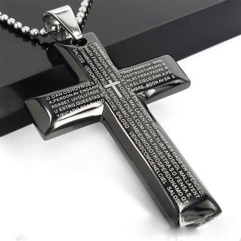 European And American Men Black Titanium Steel Cross Necklace Bible