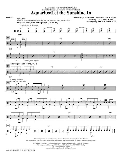Aquarius Let The Sunshine In From The Musical Hair Arr Roger Emerson Drums Sheet Music