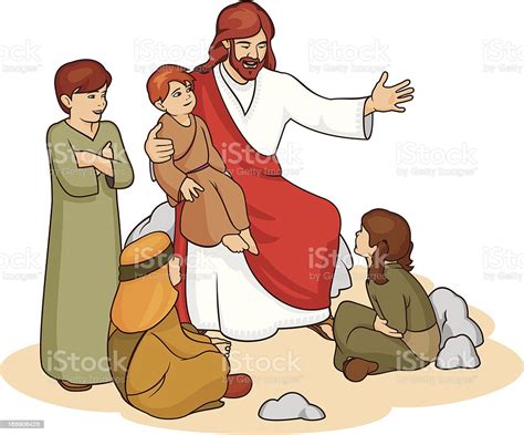 Drawing Of Jesus And Children Telling Them A Story Stock