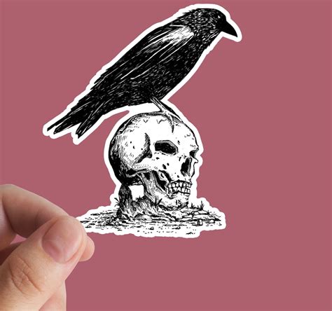 Raven And Skull Sticker Raven Sticker Spooky Sticker Etsy