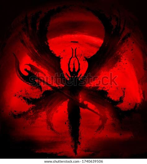 The Silhouette Of An Elegant Horned Demon With Huge Wings And A