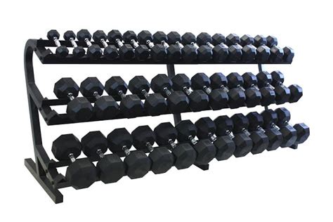 Rubber Hex Dumbbell Package 5 100lb Pairs Withstorage Rack