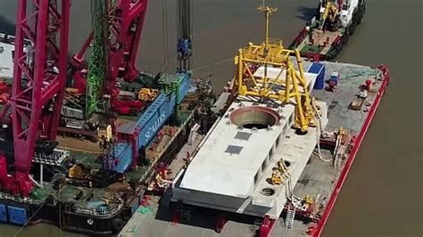 drone footage of hinkley c s marine engineering project to install water intake and outfall