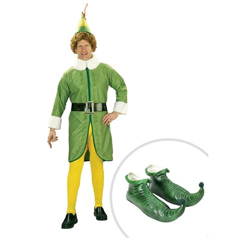 Mens Buddy The Elf Costume And Adult Green Elf Shoes