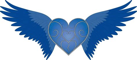 Blue Glowing Winged Heart With Silver Pattern On Surface Vector