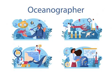 Premium Vector Oceanographer Concept Set Oceanology Scientist