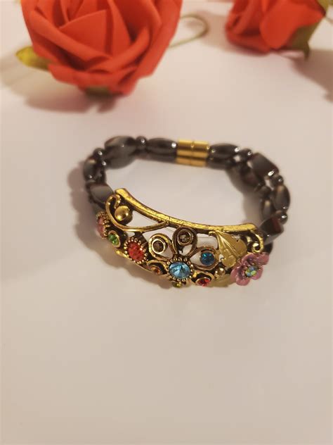 Vintage Solid Brass Bracelet With Floral Designs Etsy