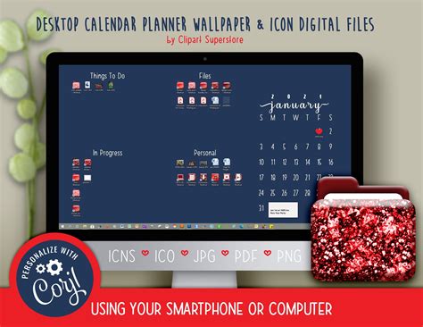 2021 Desktop Calendar Wallpaper Organizer Planner And Icon Digital