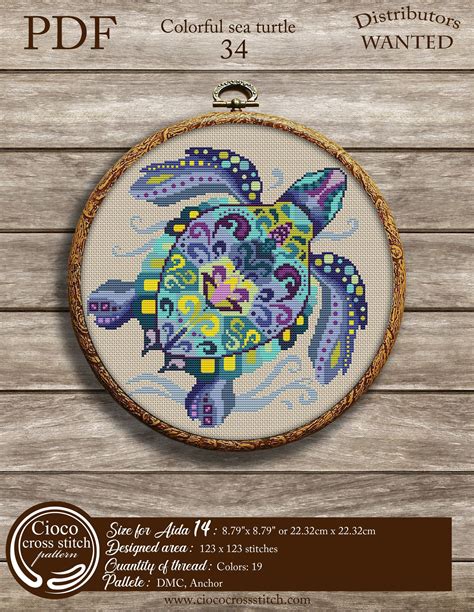 Colorful Sea Turtle Cross Stitch Pattern Sea Turtle Cross Etsy