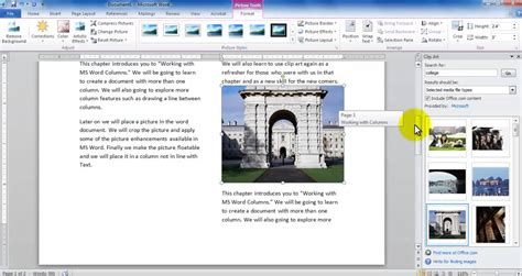 Ms Word Working With Columns And Clip Art Youtube