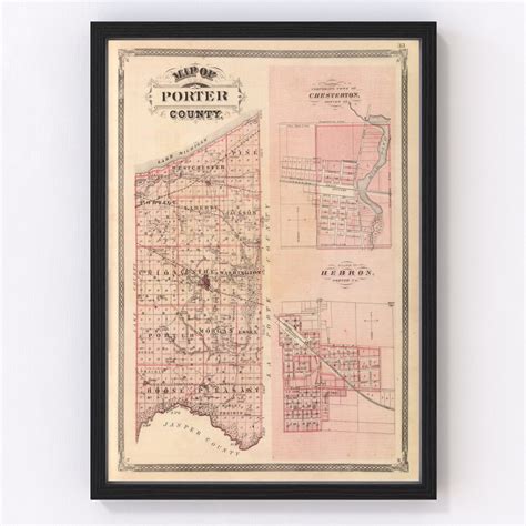 Vintage Map Of Porter County Indiana 1876 By Teds Vintage Art