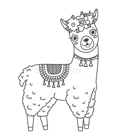 Illustration About Cute Outline Doodle Jumping Lama With Hand Drawn