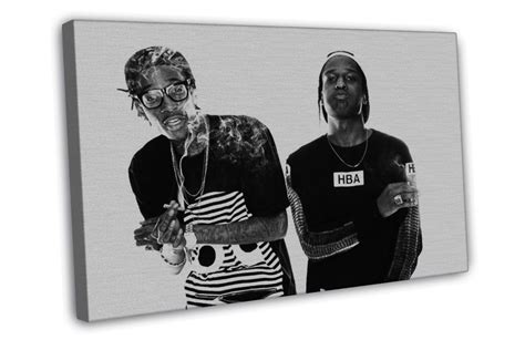 Wiz Khalifa Asap Rocky Smoke Rap Music Black White 16x12 Framed Canvas