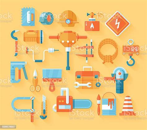 Flat Working Tools Icon Set Stock Illustration Download Image Now