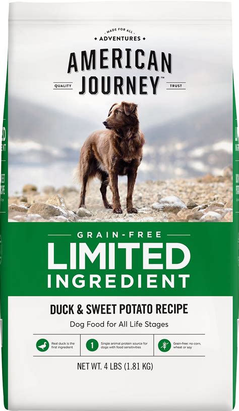 The american journey dog food brand is owned by chewy inc., one of the largest online stores for pet products. AMERICAN JOURNEY Limited Ingredient Duck & Sweet Potato ...