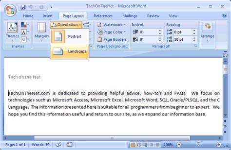 Ms Word 2007 Change The Page Orientation To Landscape