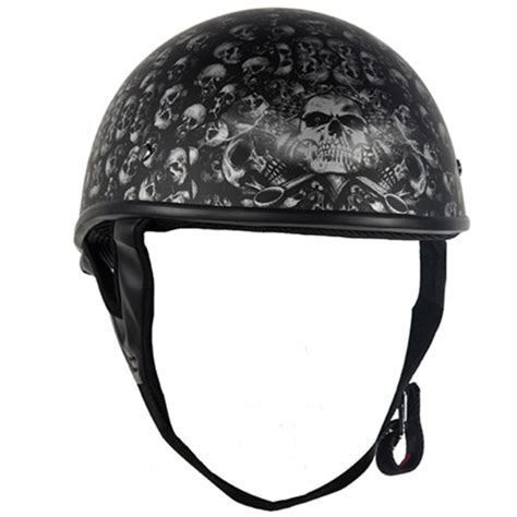 Dot Approved Motorcycle Half Helmet Grey Skull Flat Black Biker Cruiser