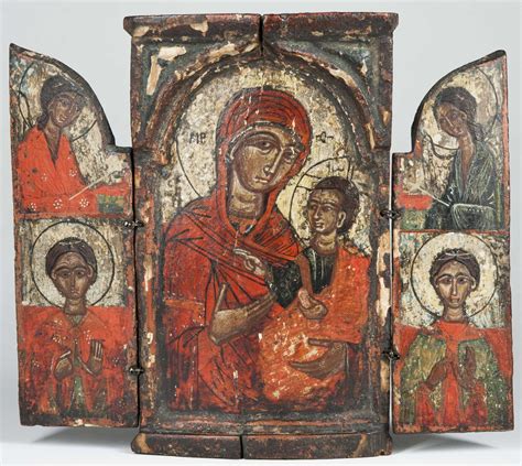 Triptych Icon Of The Virgin Of Hodegetria One Who Shows The Way