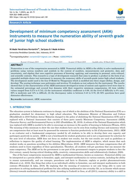 PDF Development Of Minimum Competency Assessment AKM Instruments To