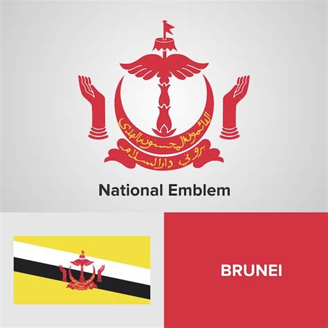 Brunei National Emblem And Flag Premium Vector