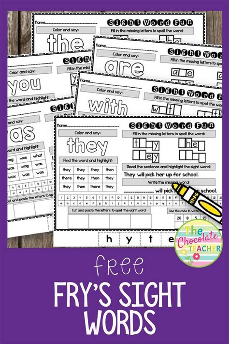 Sight Word Practice Fry Words No Prep Worksheets Free Sight