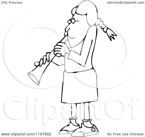 Cartoon Of An Outlined Girl Playing A Clarinet Royalty Free Vector