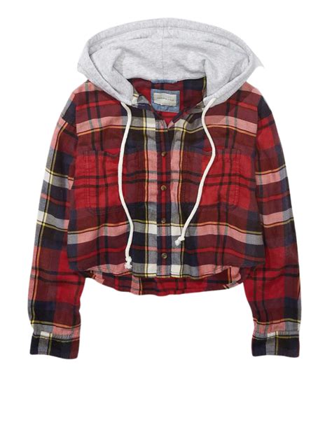 Ae Cropped Hooded Flannel Shirt Shoplook