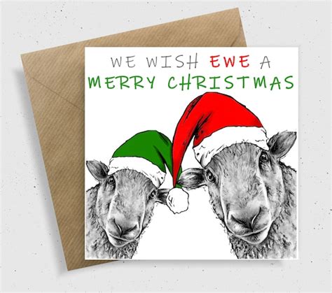 Funny Sheep Christmas Card Xmas Card We Wish Ewe A Merry Etsy
