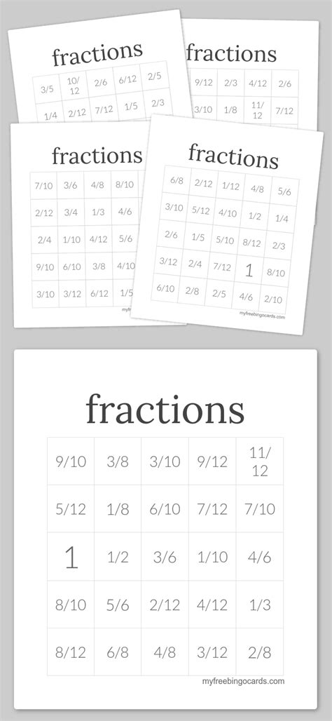 Fractions Bingo Free Bingo Cards Bingo Cards Printable Bingo Cards