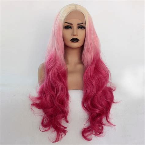 Vnice Blonde Ombre Pink Lace Front Wig Synthetic Long Body Wave Wavy