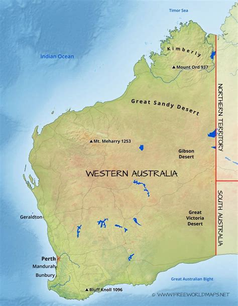 Physical Map Of Western Australia Australia