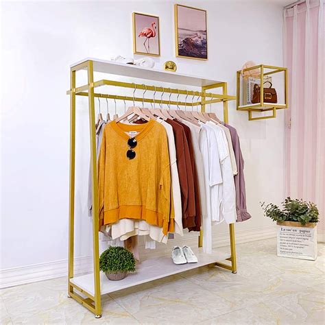 Buy Fonechin Metal Garment Rack With 2 Wood Shelves Gold Clothing Rack Heavy Duty Free Standing