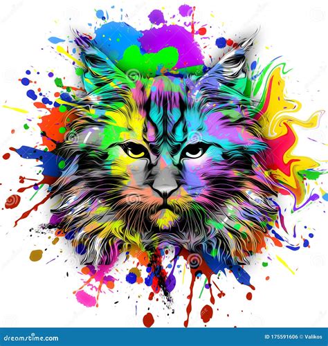 Abstract Creative Illustration With Colorful Cat Stock Illustration