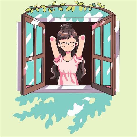 Premium Vector Cartoon Girl Looking Out Of A Window