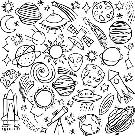 Cosmos Space Hand Drawn Doodle Set Vector Illustration Space Doodles