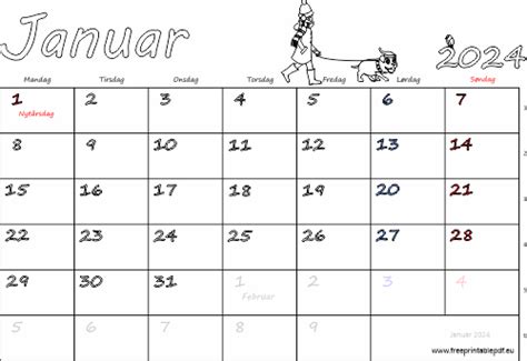 Kalender For Januar 2024 Til Udskrivning Gratis Printable Pdf