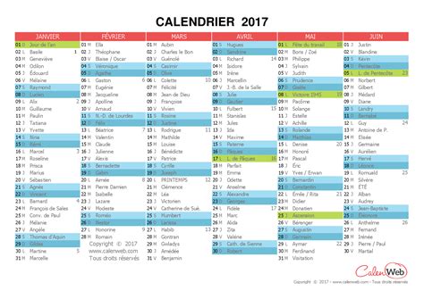 Calendrier Semestriel Année 2017 Avec Affichage Des Jours Fériés Et