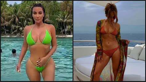 hot videos jennifer lopez and kim kardashian s most sensuous bikini moments from swimming pool
