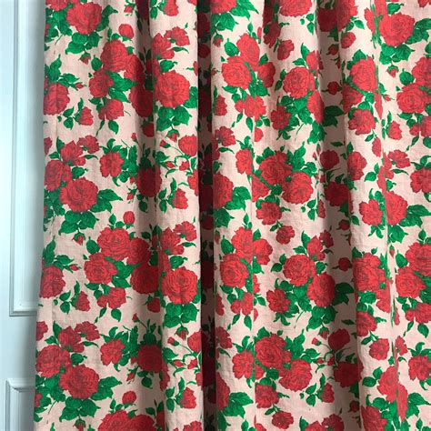 Vintage Rose Pattern Bio Washed Linen Cotton Curtain Pink Etsy