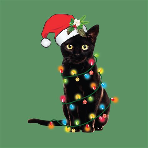 Santa Black Cat Tangled Up In Lights Christmas Santa Santa Cat
