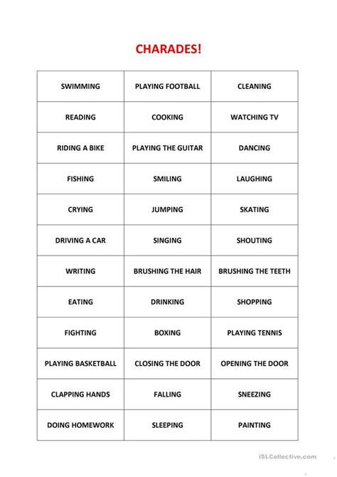 The Table Has Words That Say Charadess And Other Things To Do With Them