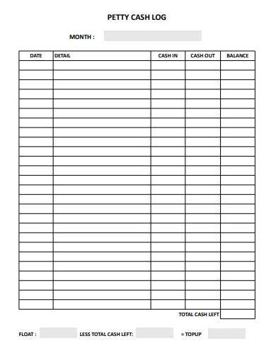 Free 10 Petty Cash Log Templates And Samples In Ms Word Within Money