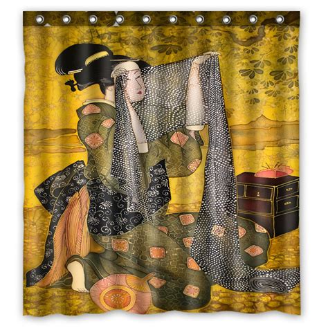 Phfzk Asian Shower Curtain Japanese Woman Polyester Fabric Bathroom Shower Curtain X Inches