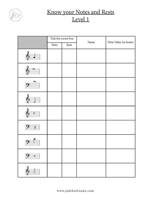 Know Your Notes And Rests Worksheets Jade Bultitude