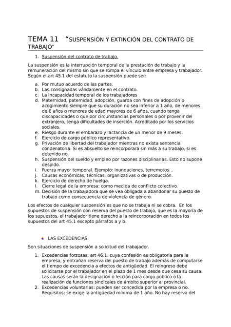 Tema 11 Suspensión Y Extinción Del Contrato De Trabajo Laboral