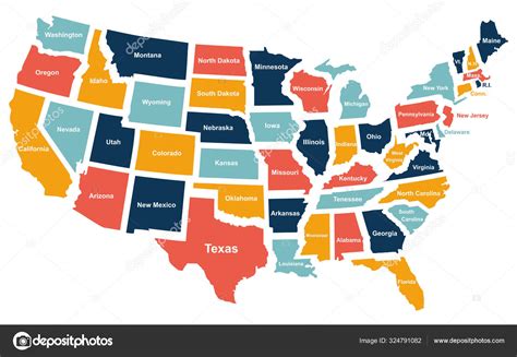 Colorful Usa Map With States Vector Illustration Stock Vector By