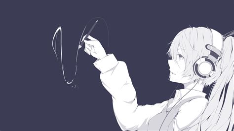 Download 3840x2160 Anime Girl Drawing Headphones Only White