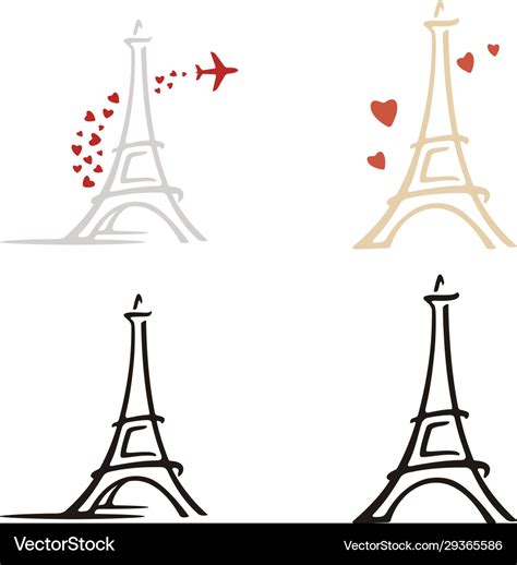 Paris Eiffel Tower Heart Love Plane Travel Logo Vector Image